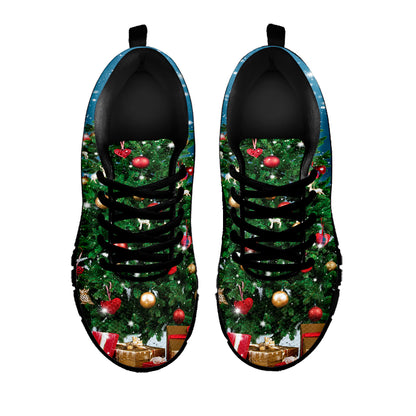 Christmas Tree And Snow Print Black Sneakers