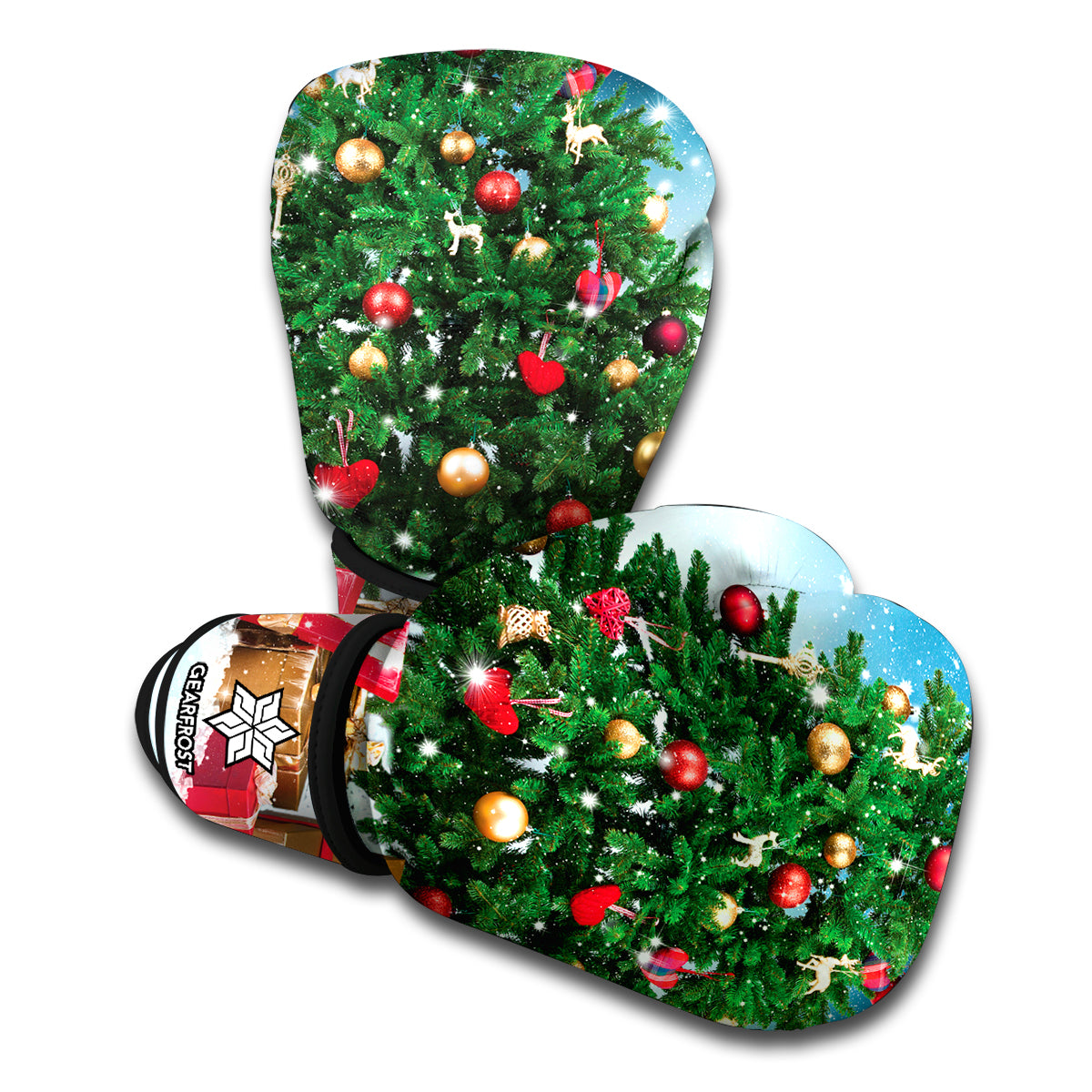 Christmas Tree And Snow Print Boxing Gloves