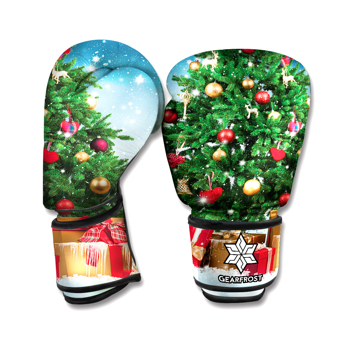 Christmas Tree And Snow Print Boxing Gloves