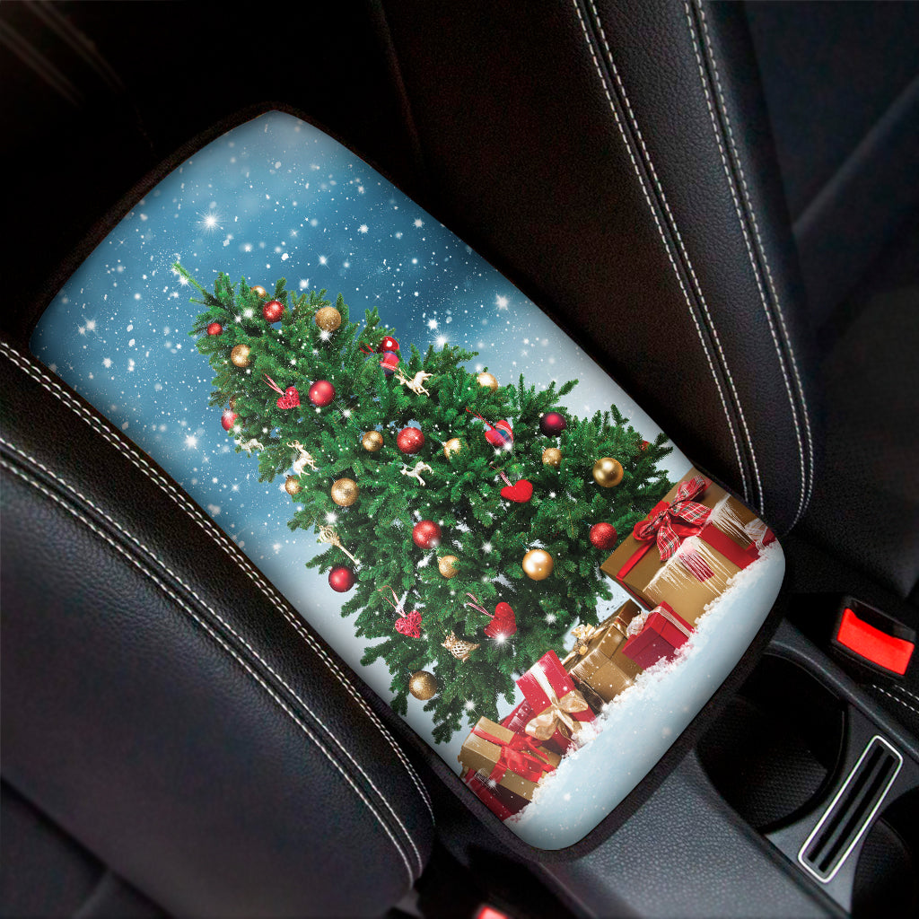 Christmas Tree And Snow Print Car Center Console Cover