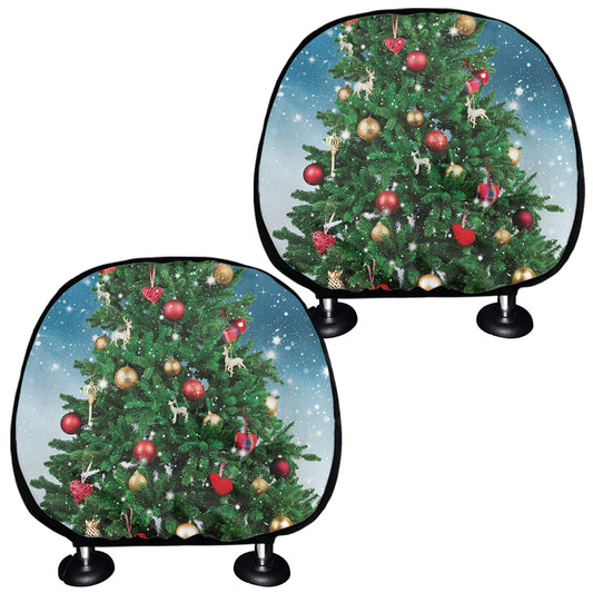 Christmas Tree And Snow Print Car Headrest Covers