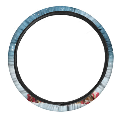 Christmas Tree And Snow Print Car Steering Wheel Cover