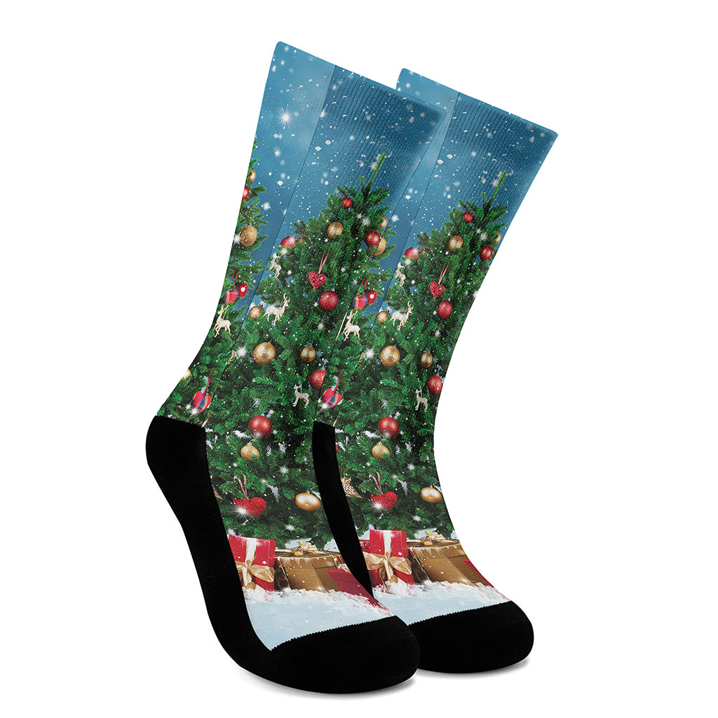 Christmas Tree And Snow Print Crew Socks