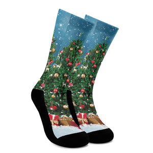 Christmas Tree And Snow Print Crew Socks