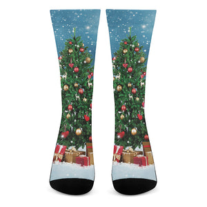 Christmas Tree And Snow Print Crew Socks