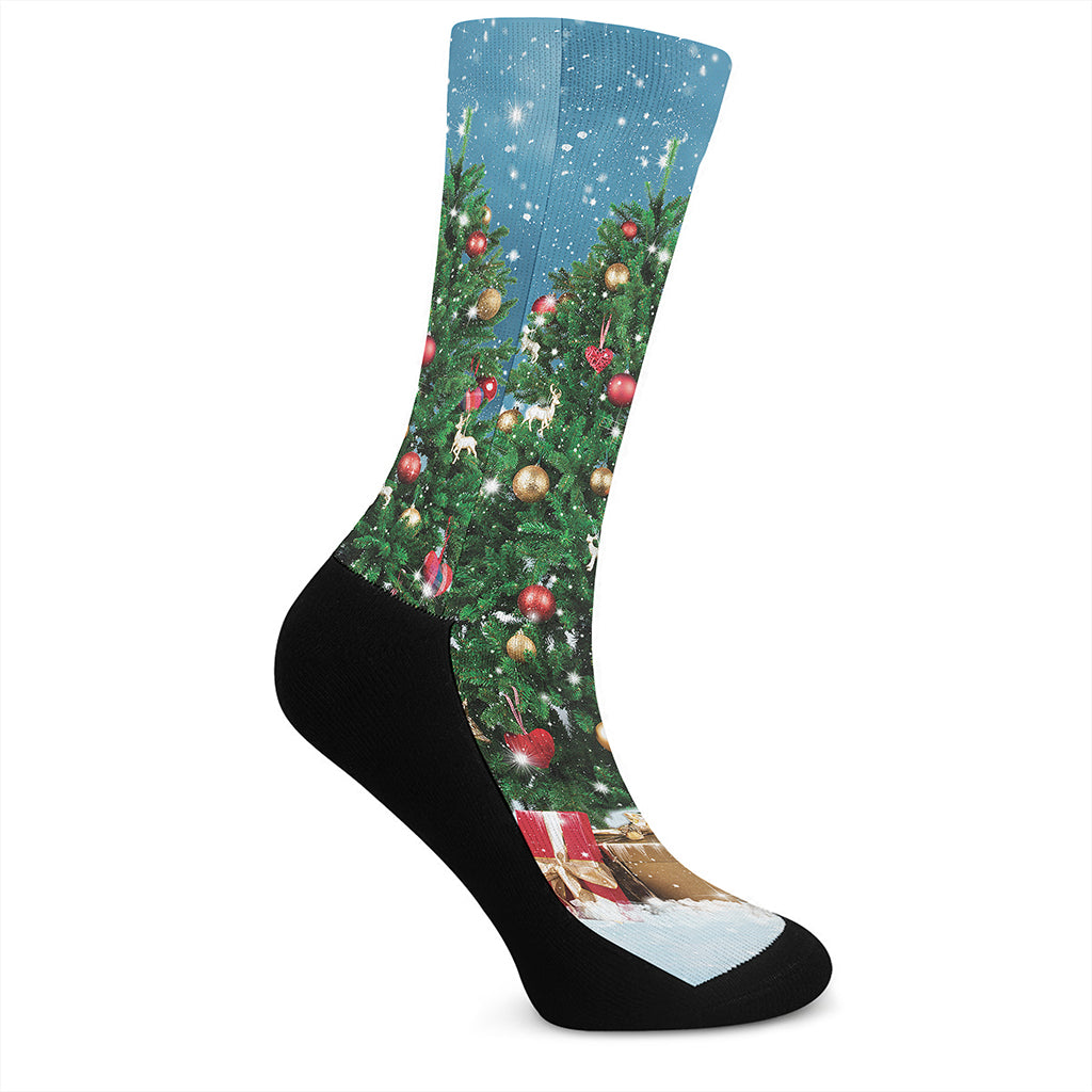 Christmas Tree And Snow Print Crew Socks