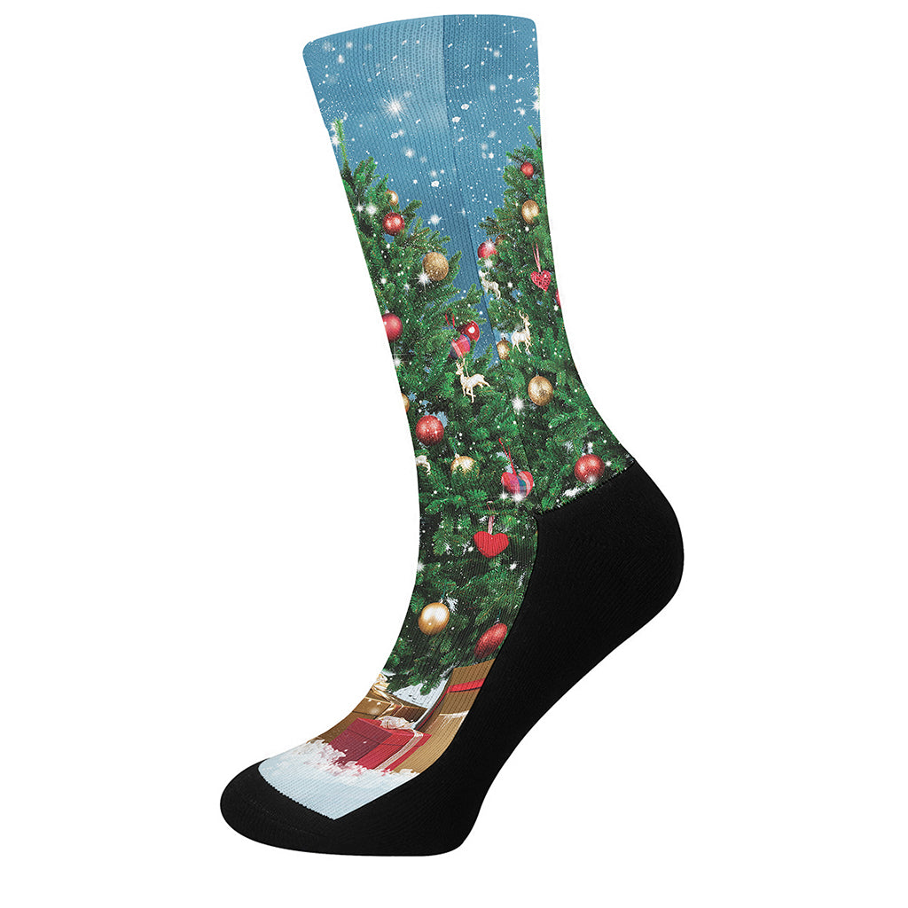 Christmas Tree And Snow Print Crew Socks