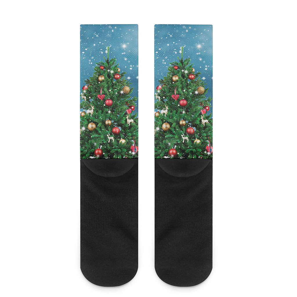 Christmas Tree And Snow Print Crew Socks