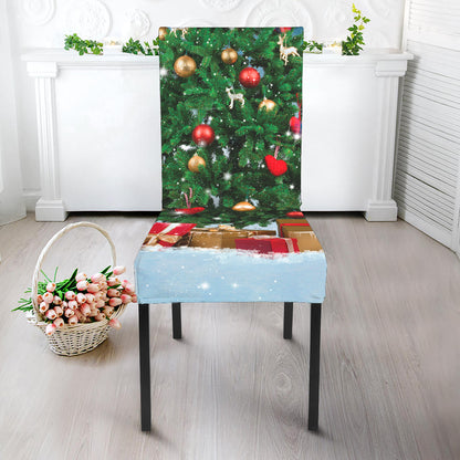 Christmas Tree And Snow Print Dining Chair Slipcover