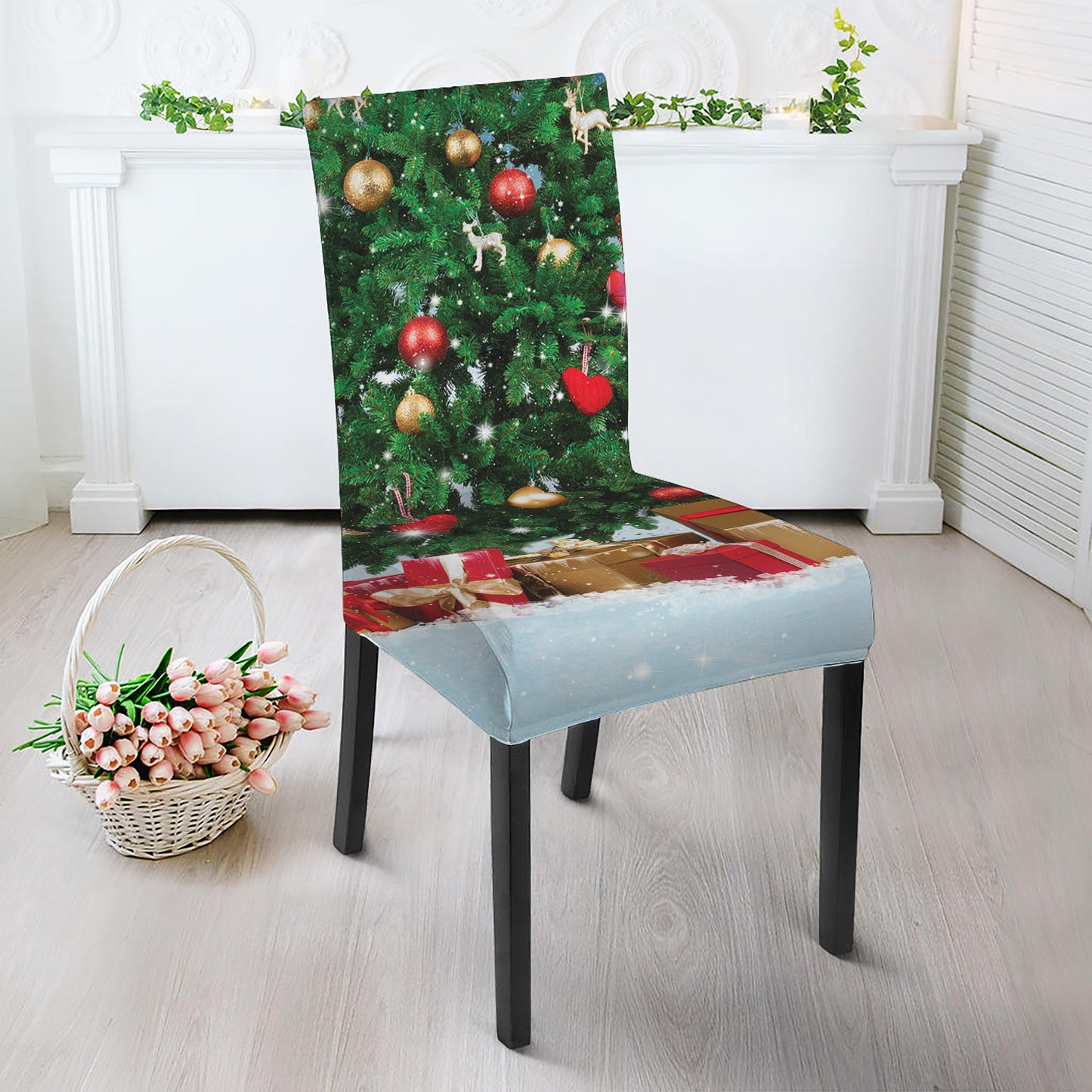 Christmas Tree And Snow Print Dining Chair Slipcover