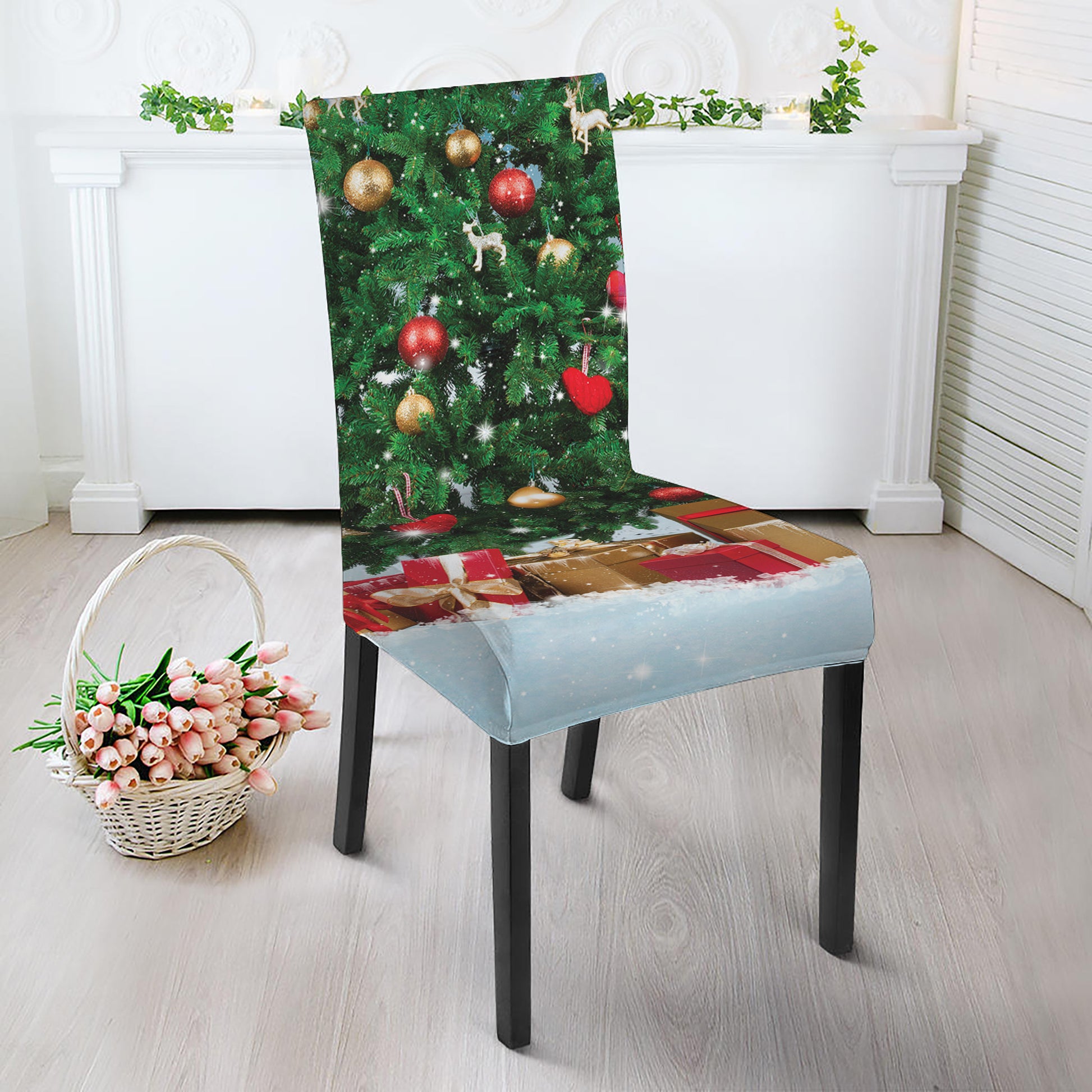 Christmas Tree And Snow Print Dining Chair Slipcover