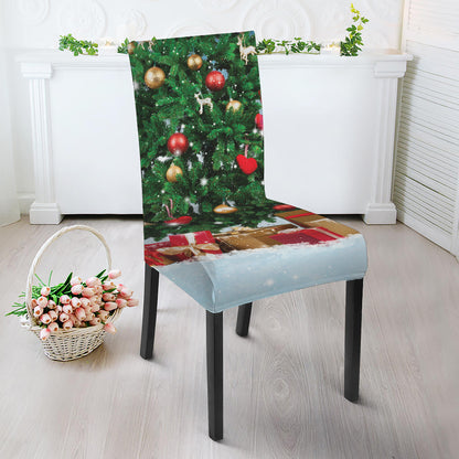 Christmas Tree And Snow Print Dining Chair Slipcover