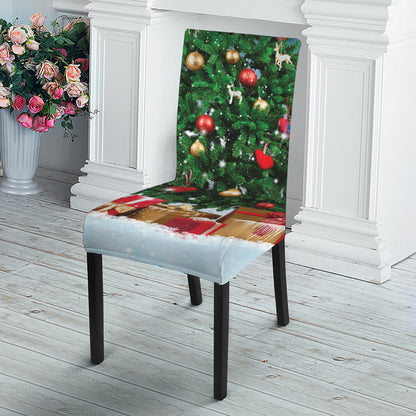 Christmas Tree And Snow Print Dining Chair Slipcover