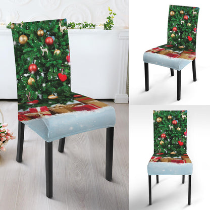 Christmas Tree And Snow Print Dining Chair Slipcover
