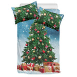 Christmas Tree And Snow Print Duvet Cover Bedding Set