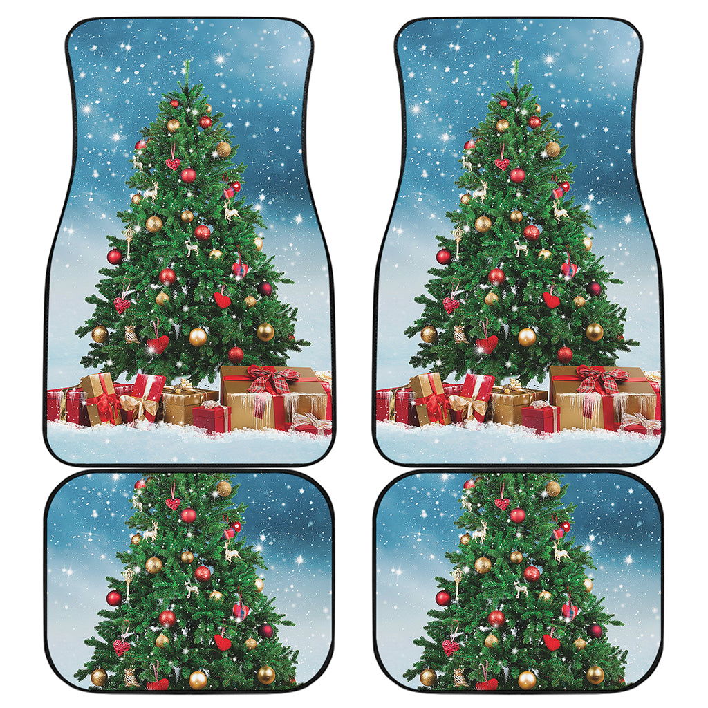 Christmas Tree And Snow Print Front and Back Car Floor Mats