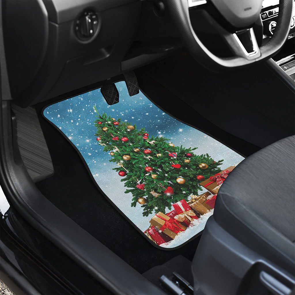 Christmas Tree And Snow Print Front and Back Car Floor Mats