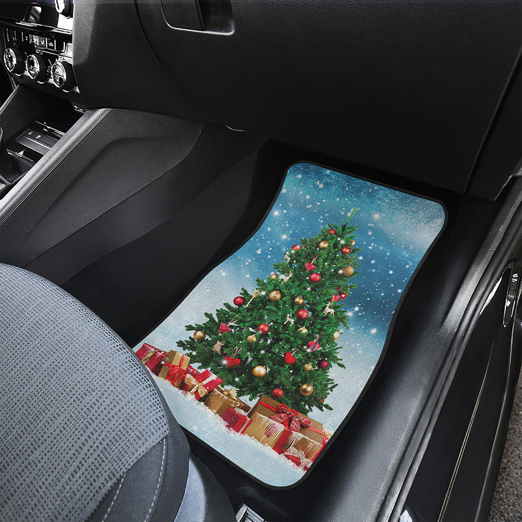 Christmas Tree And Snow Print Front and Back Car Floor Mats