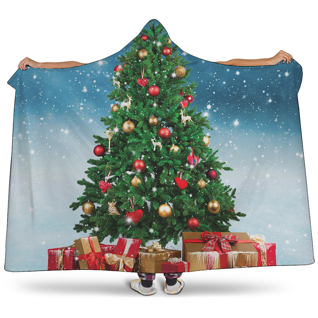 Christmas Tree And Snow Print Hooded Blanket