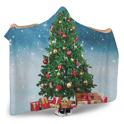 Christmas Tree And Snow Print Hooded Blanket