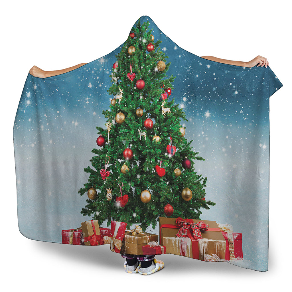 Christmas Tree And Snow Print Hooded Blanket
