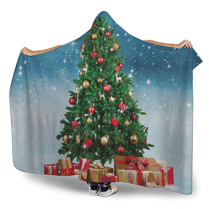 Christmas Tree And Snow Print Hooded Blanket