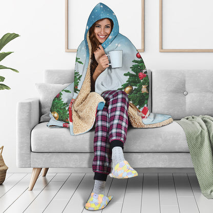 Christmas Tree And Snow Print Hooded Blanket