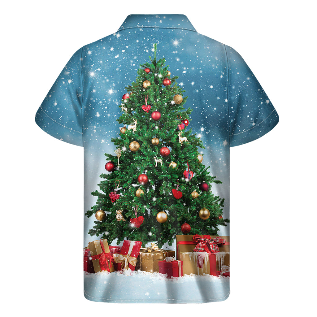 Christmas Tree And Snow Print Men's Short Sleeve Shirt