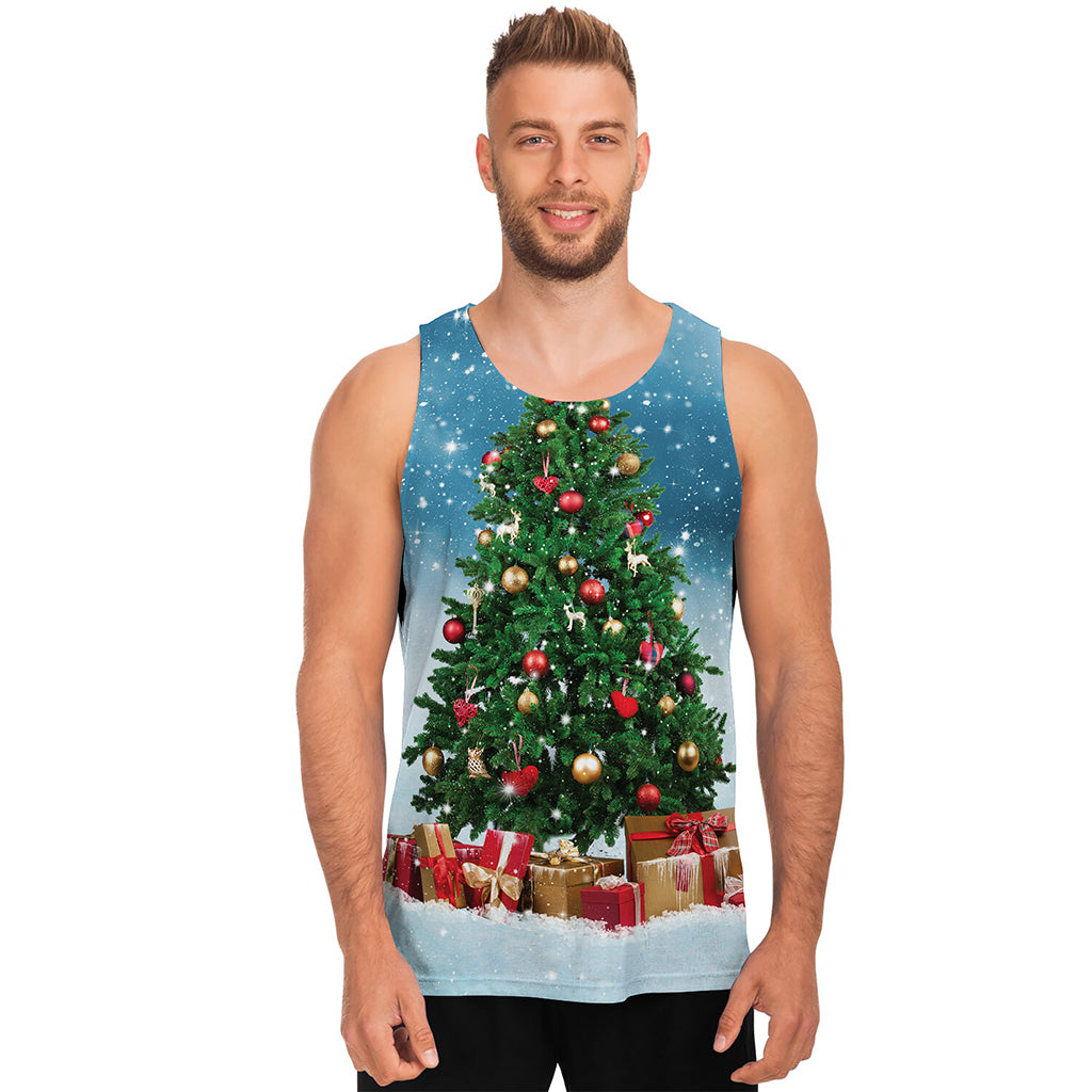 Christmas Tree And Snow Print Men's Tank Top