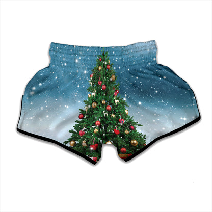 Christmas Tree And Snow Print Muay Thai Boxing Shorts