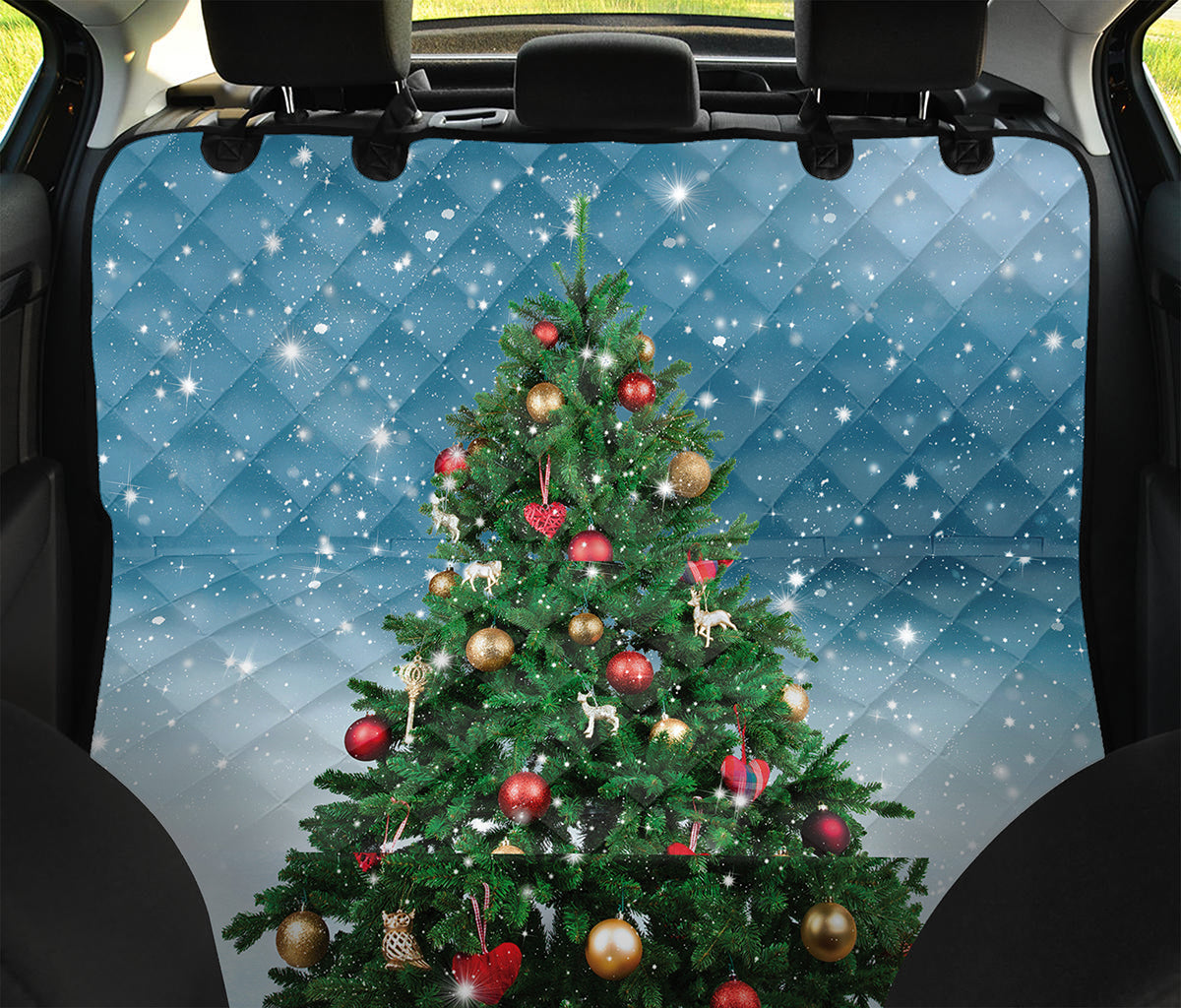 Christmas Tree And Snow Print Pet Car Back Seat Cover