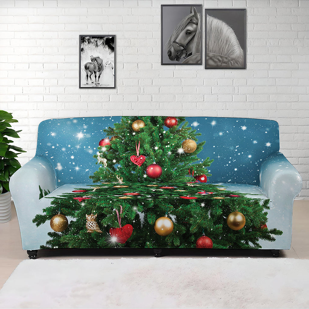 Christmas Tree And Snow Print Sofa Cover