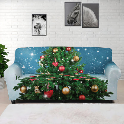 Christmas Tree And Snow Print Sofa Cover