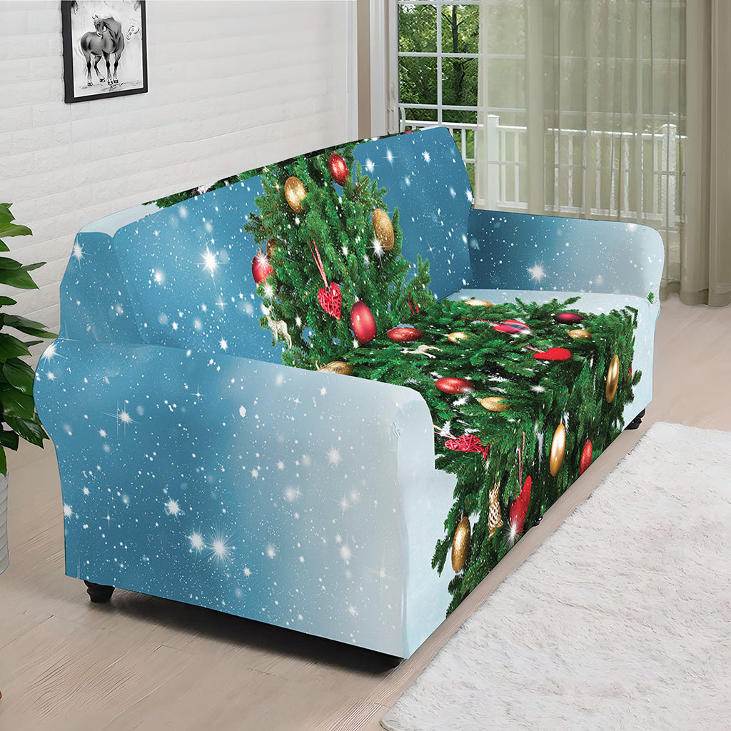 Christmas Tree And Snow Print Sofa Cover