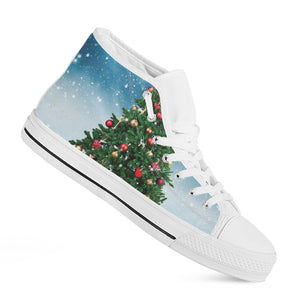 Christmas Tree And Snow Print White High Top Shoes