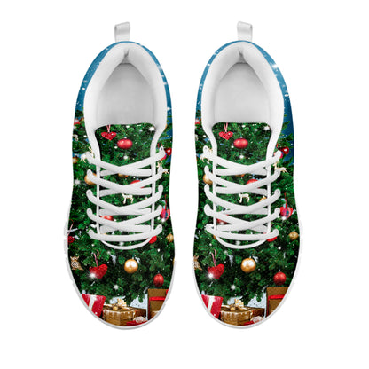 Christmas Tree And Snow Print White Sneakers