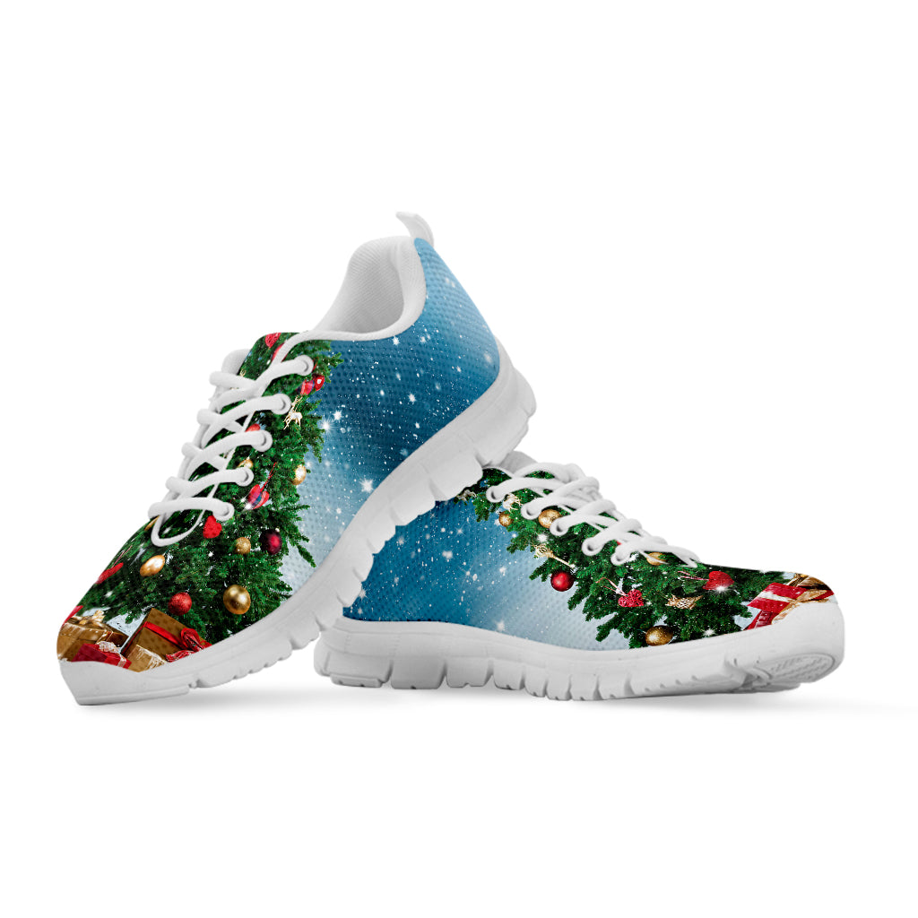 Christmas Tree And Snow Print White Sneakers