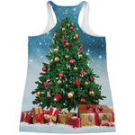 Christmas Tree And Snow Print Women's Racerback Tank Top