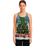 Christmas Tree And Snow Print Women's Racerback Tank Top