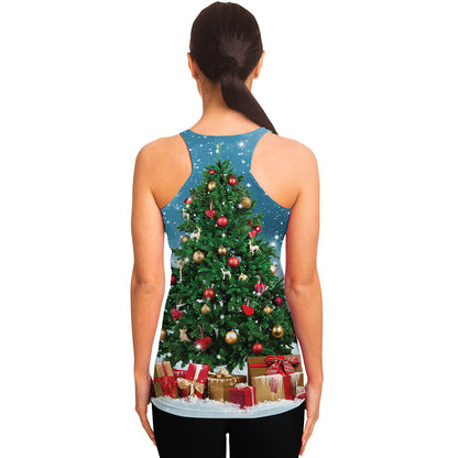Christmas Tree And Snow Print Women's Racerback Tank Top