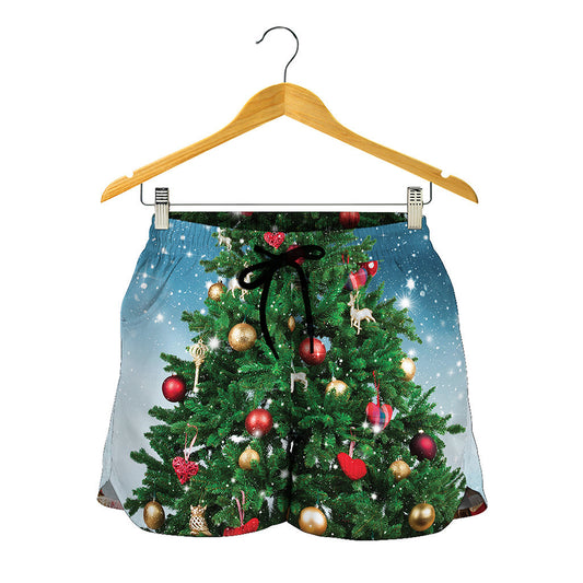 Christmas Tree And Snow Print Women's Shorts