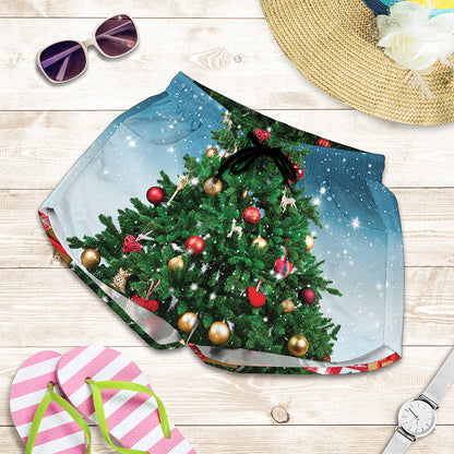 Christmas Tree And Snow Print Women's Shorts