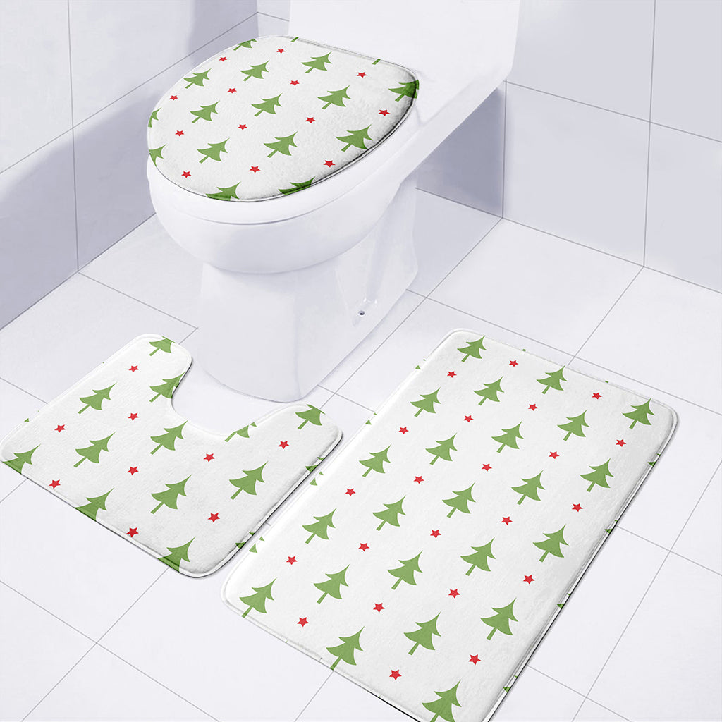 Christmas Tree And Star Pattern Print 3 Piece Bath Mat Set