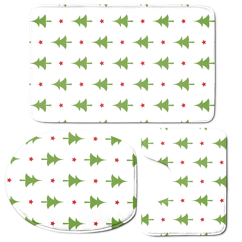 Christmas Tree And Star Pattern Print 3 Piece Bath Mat Set