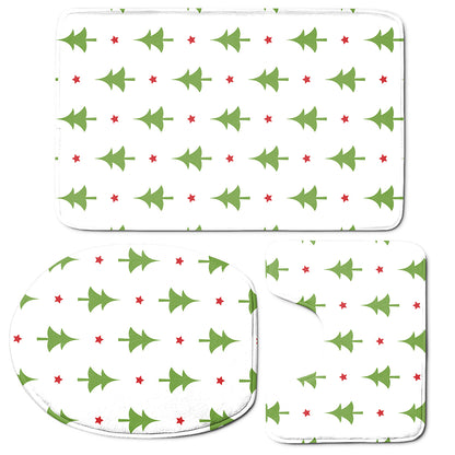 Christmas Tree And Star Pattern Print 3 Piece Bath Mat Set