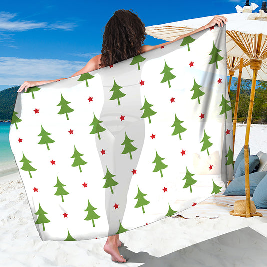 Christmas Tree And Star Pattern Print Beach Sarong Wrap
