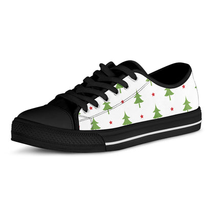 Christmas Tree And Star Pattern Print Black Low Top Shoes
