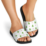 Christmas Tree And Star Pattern Print Black Slide Sandals