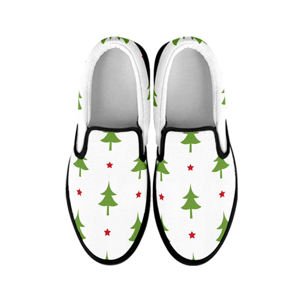 Christmas Tree And Star Pattern Print Black Slip On Shoes
