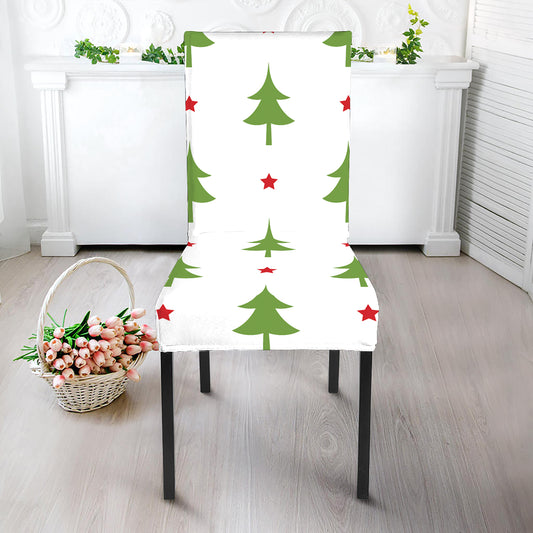 Christmas Tree And Star Pattern Print Dining Chair Slipcover